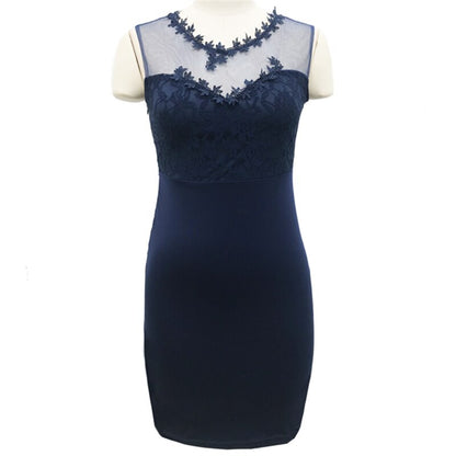 Elegant Blue Lace Patchwork Sexy Pencil Dress Women