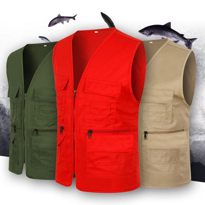 Fishing Jacket Quick-drying Vest Men Waistcoat Solid Color V Neck