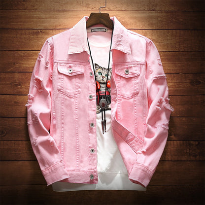 Bomber Thin Ripped Denim Jacket Male Cowboy Jeans jackets