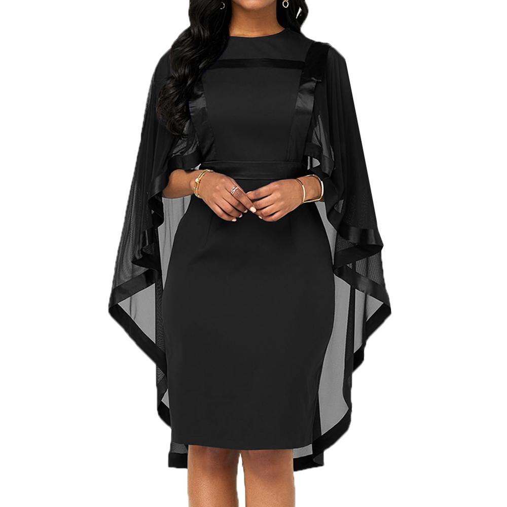 Fashion Women Cape Slim Fits Round Collar Cocktail Party Banquet Bodycon Dress Collar Cocktail Party Banquet Bodycon Dress