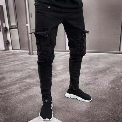 MEN BIKER RIPPED TROUSERS SKINNY JEANS