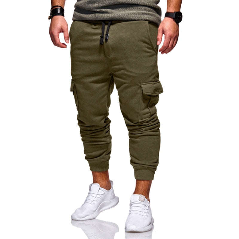 Plus Size Men Cargo Pants Side Pockets Solid Hip Hop Casual Pants Male Joggers Trousers Fashion Casual Streetwear Pants