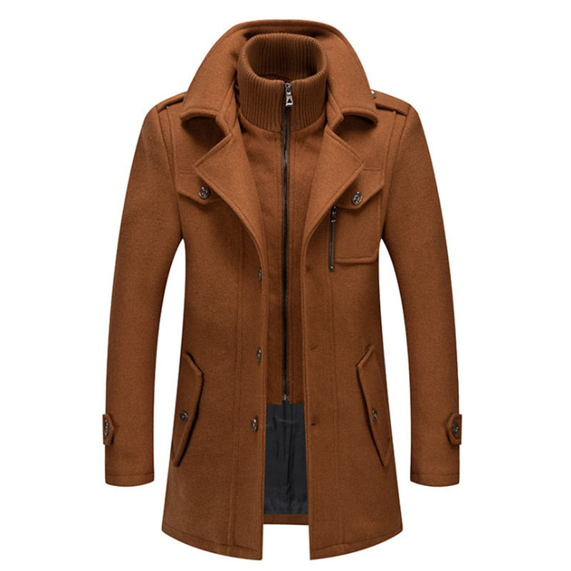 New Men Wool Blends Coats Autumn Winter Solid Color Cold Resistant Men Woolen Overcoat Double Collar Casual Trench Coat Male