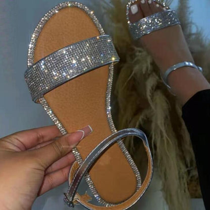 women new high-heeled rhinestone single layer size sandals outdoor banquet fashion