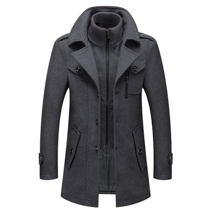 New Men Wool Blends Coats Autumn Winter Solid Color Cold Resistant Men Woolen Overcoat Double Collar Casual Trench Coat Male