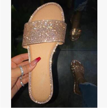 Glitter Slippers Women Summer Sandals 2022 Fashion Bling Female Candy Color Flip Flops Beach Diamond Flat Shoes Outdoor Sandals