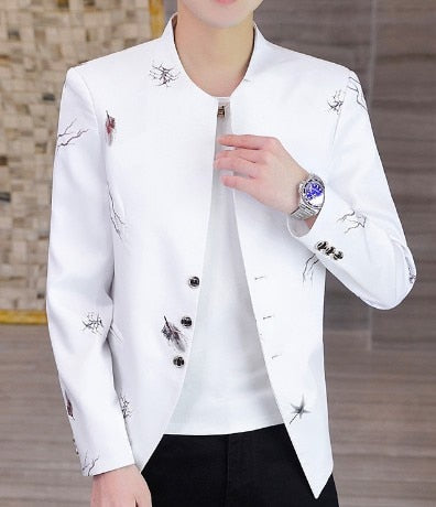 Men Fashion Slim-fit Blazer color Casual Spring Print suit jacket