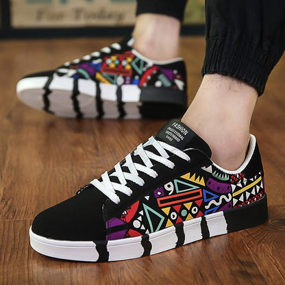 Summer Autumn Men Shoes Fashion Graffiti Men&#39;s Sneaker Lightweight Mens Casual Shoes Low Top Breathable Black Male Canvas Shoes