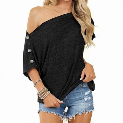 Loose Women T-Shirt Tops Off Shoulder Cotton Blend Off Shoulder Top T Shirt Summer