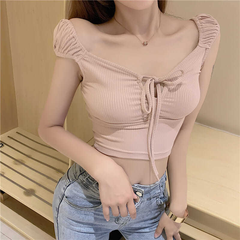 Y2K Solid color Ruched Tie Up Crop Top Summer Backless Harajuku Tank Top Female Off Shoulder Cute Vest Women Party Beach New