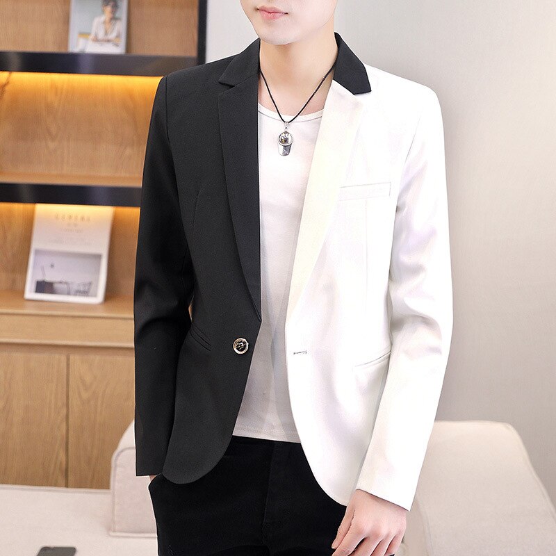 Men Fashion Dual-Color Patchwork Trendy Handsome Blazer Jacket