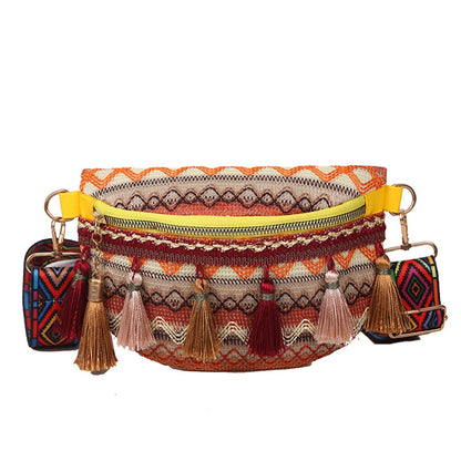 Tassel Ethnic Style Women Waist Packs Adjustable Strap Variegated Color Fanny Pack with Fringe Decor Waist Bags Travel