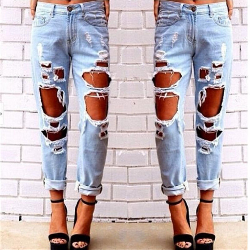 New Woman Big Ripped Jeans Fashion Sexy Loose Denim Pants Trendy Boyfriend Jeans