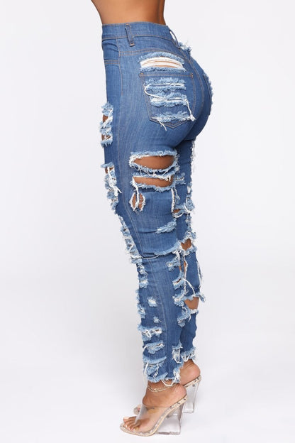 New Fashion Woman Ripped Jeans High Waist Stretch Denim Pencil Pants Street Trendy