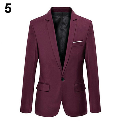 Business  Male Suits Slim Formal Formal Dress Waistcoat  One Button Lapel Long Sleeve Pockets Top Male blazer suit  بلايز