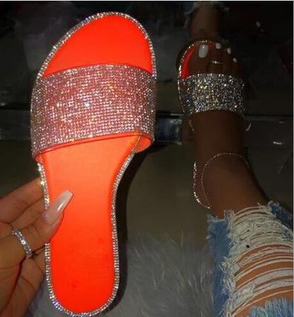 New Summer Women Crystal Slippers Glitter Flat Soft Bling Female Candy Color Flip Flops Indoor Ladies Slides Hot Beach Shoes