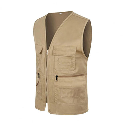 Fishing Jacket Quick-drying Vest Men Waistcoat Solid Color V Neck