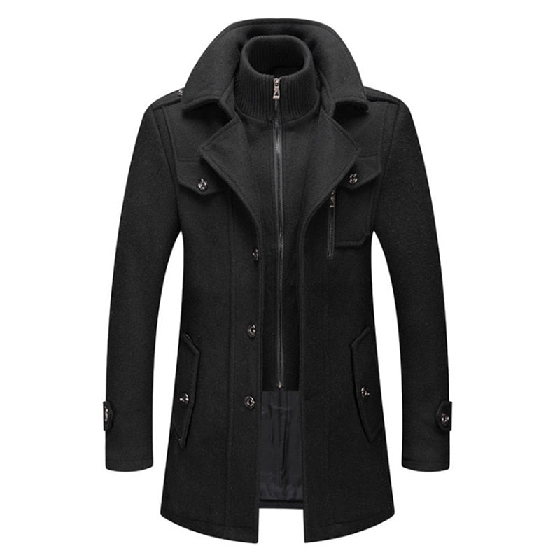 New Men Wool Blends Coats Autumn Winter Solid Color Cold Resistant Men Woolen Overcoat Double Collar Casual Trench Coat Male