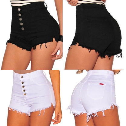 Women Fashion Summer Sexy High waist Denim Shorts Button Shorts Skinny Street Daily Wear