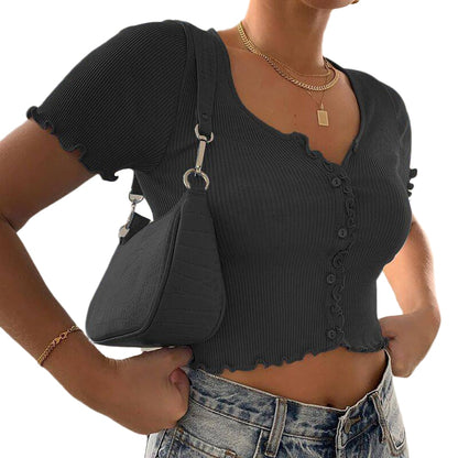 Spring Casual Knitted Short Sweater Women Solid short Sleeve Button Ladies Knitted Tops Crop Streetwear Slim Sweater Female Tops