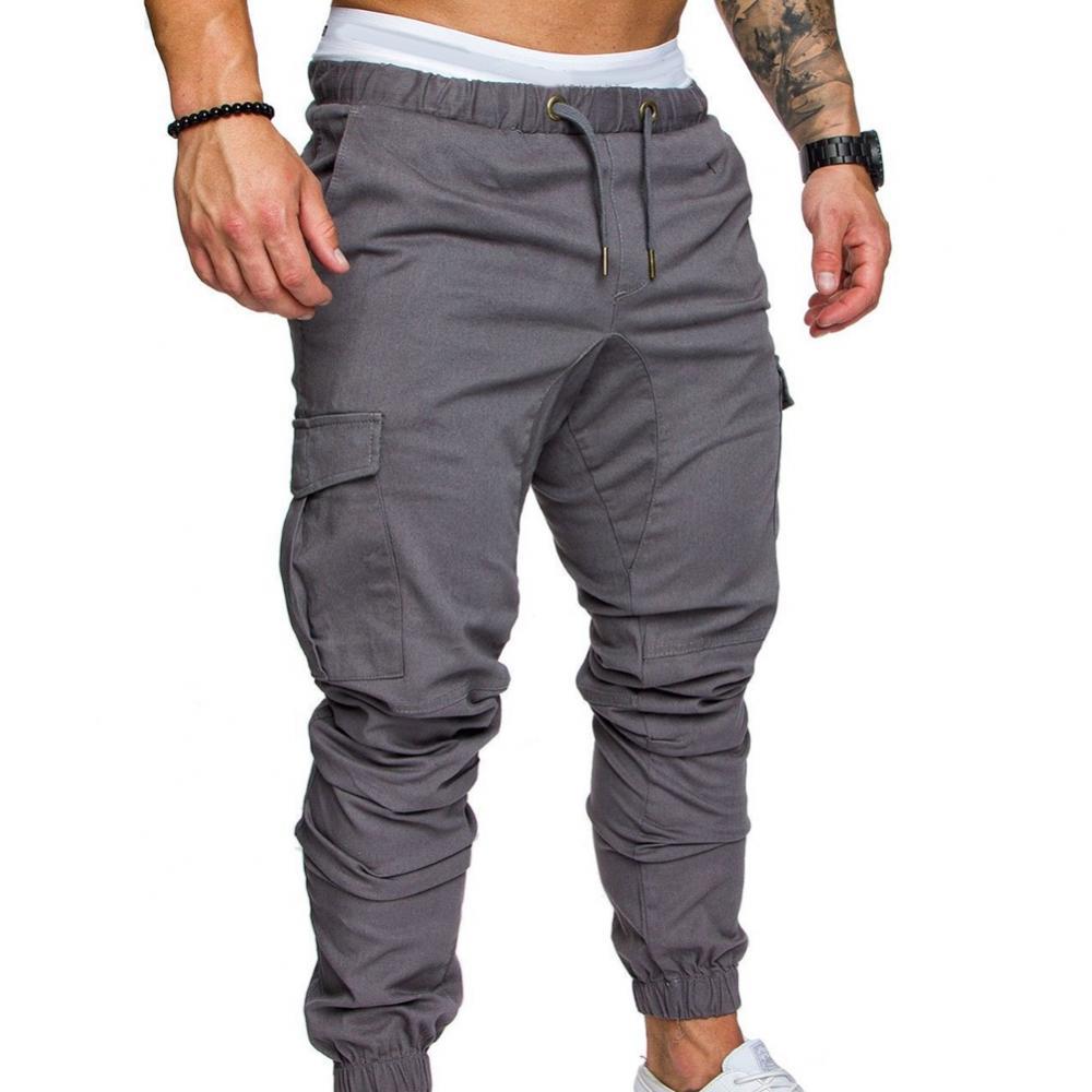 Fashion Men Jogger Pants Casual Solid Color Pockets Waist Drawstring Ankle Tied Skinny