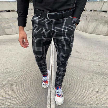 Men Casual Pants Stretch Trousers Mid Waist Skinny Party Male Suit Pants