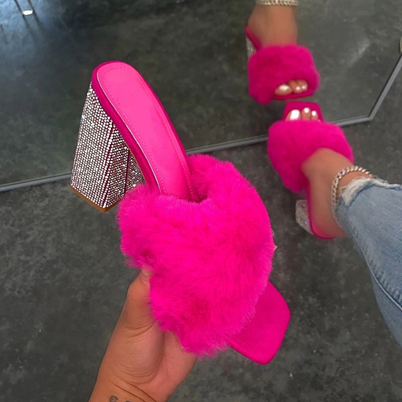 summer women new outdoor banquet fashion slippers high-heeled plush