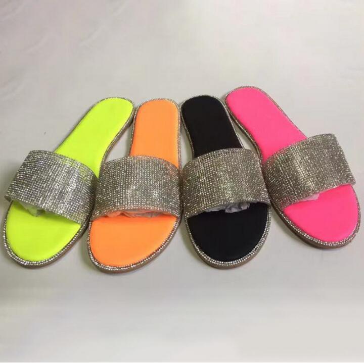 Glitter Slippers Women Summer Sandals 2022 Fashion Bling Female Candy Color Flip Flops Beach Diamond Flat Shoes Outdoor Sandals