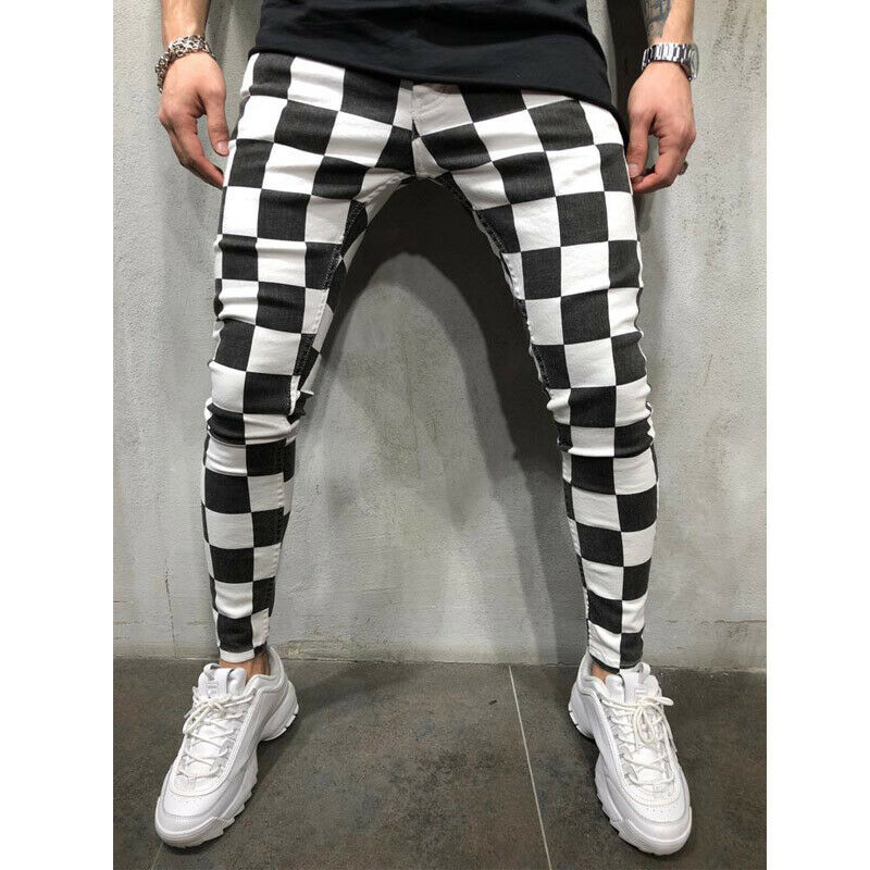 Men Fashion Slim Comfortable Black White Casual Pencil Pants