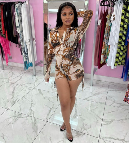 Long Sleeve Short Jumpsuits New Fashion Print Rompers For Girl Summer Sexy