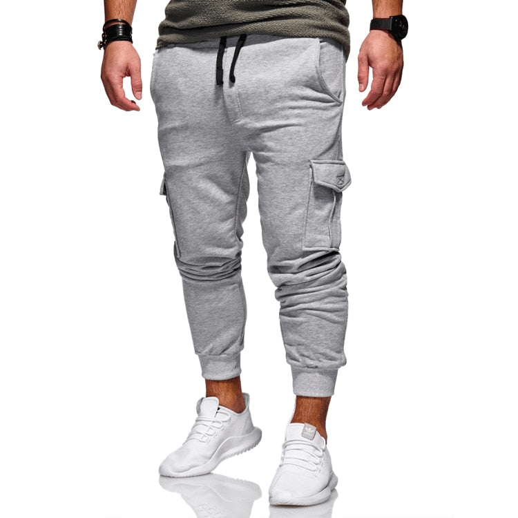 Plus Size Men Cargo Pants Side Pockets Solid Hip Hop Casual Pants Male Joggers Trousers Fashion Casual Streetwear Pants