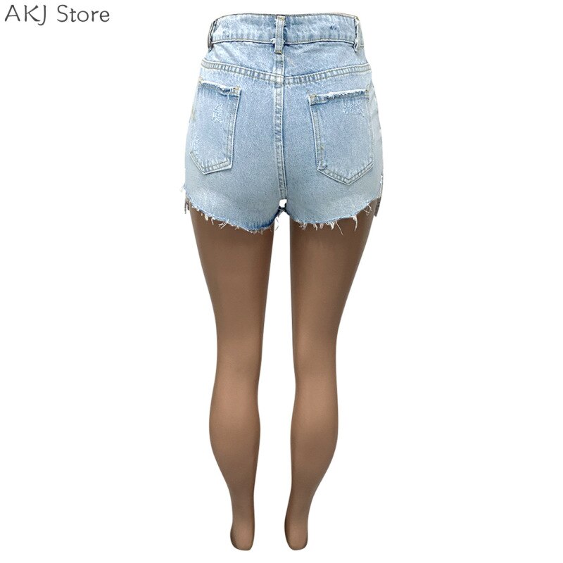 Women Sexy Beads Tassel Zipper Denim Shorts