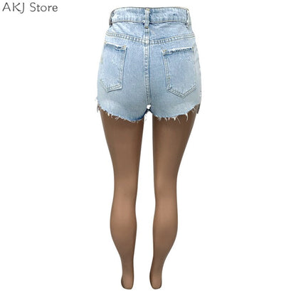 Women Sexy Beads Tassel Zipper Denim Shorts