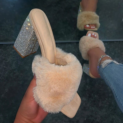 summer women new outdoor banquet fashion slippers high-heeled plush