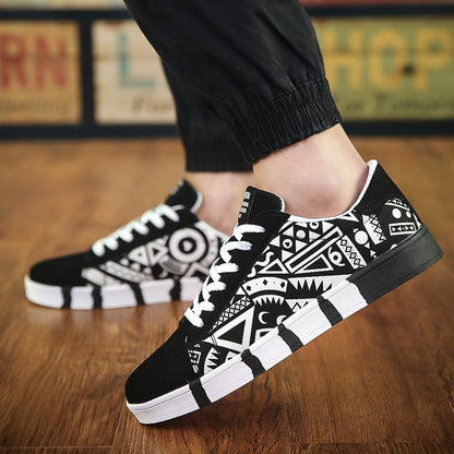 Summer Autumn Men Shoes Fashion Graffiti Men&#39;s Sneaker Lightweight Mens Casual Shoes Low Top Breathable Black Male Canvas Shoes