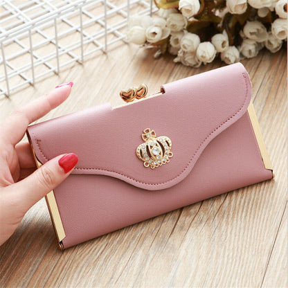 Womens Wallet Ladies Crystal Diamond Crown Decorated Long Card Holder Clutch Bag Case Female Retro Leather Purse Handbag