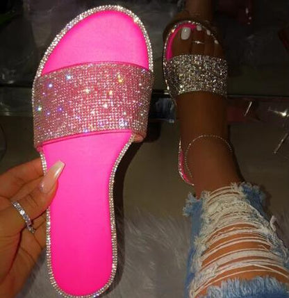 Glitter Slippers Women Summer Sandals 2022 Fashion Bling Female Candy Color Flip Flops Beach Diamond Flat Shoes Outdoor Sandals