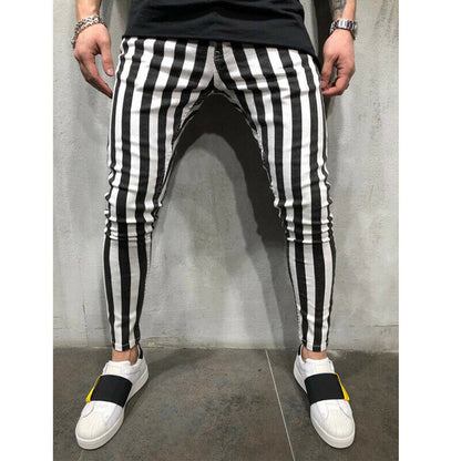 Men Fashion Slim Comfortable Black White Casual Pencil Pants