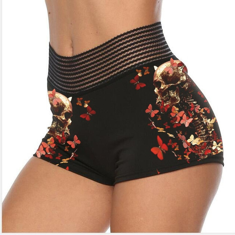 Womens Skinny Rose Shorts Gothic Sexy Shorts Fashion Shorts Plus Size