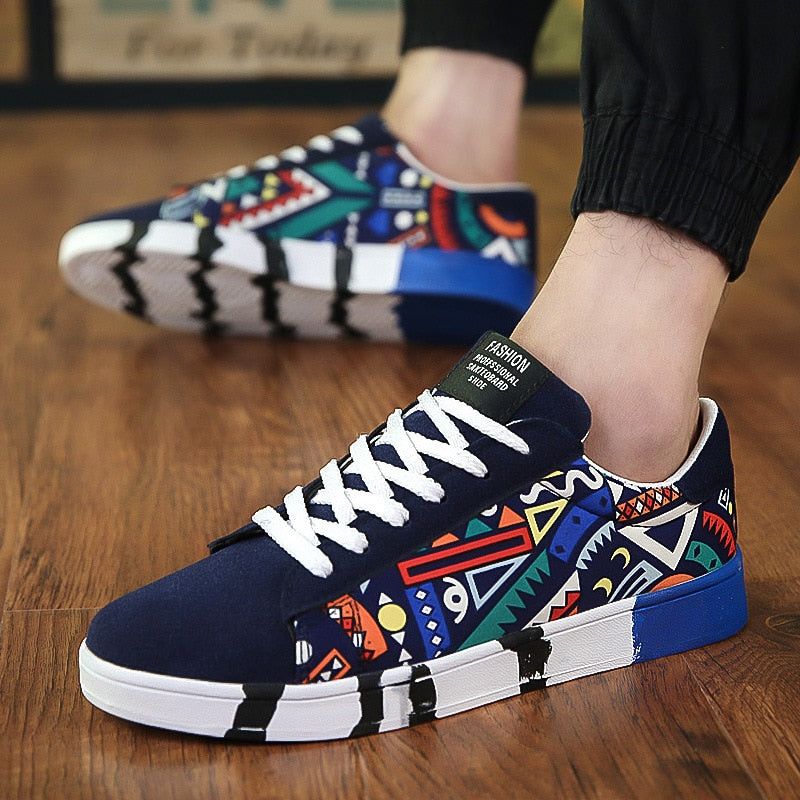 Summer Autumn Men Shoes Fashion Graffiti Men&#39;s Sneaker Lightweight Mens Casual Shoes Low Top Breathable Black Male Canvas Shoes