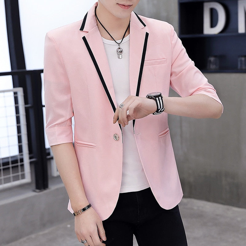 Sleeve Small Suit jackets Youth Summer Ultra-Slim blazer Handsome Trend Splicing blazer