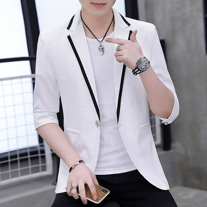 Sleeve Small Suit jackets Youth Summer Ultra-Slim blazer Handsome Trend Splicing blazer