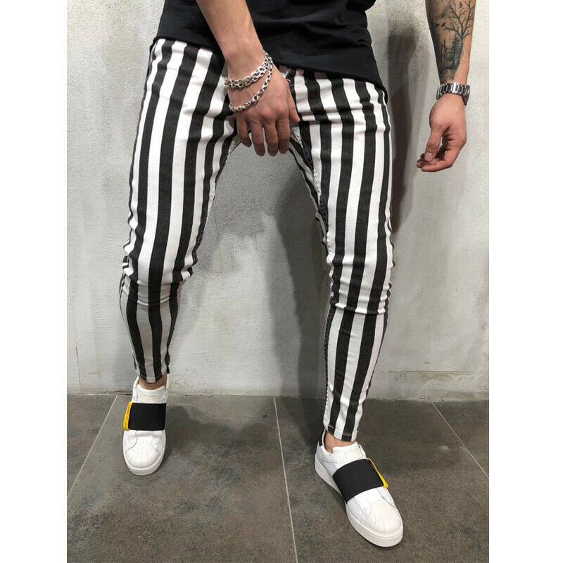 Men Fashion Slim Comfortable Black White Casual Pencil Pants