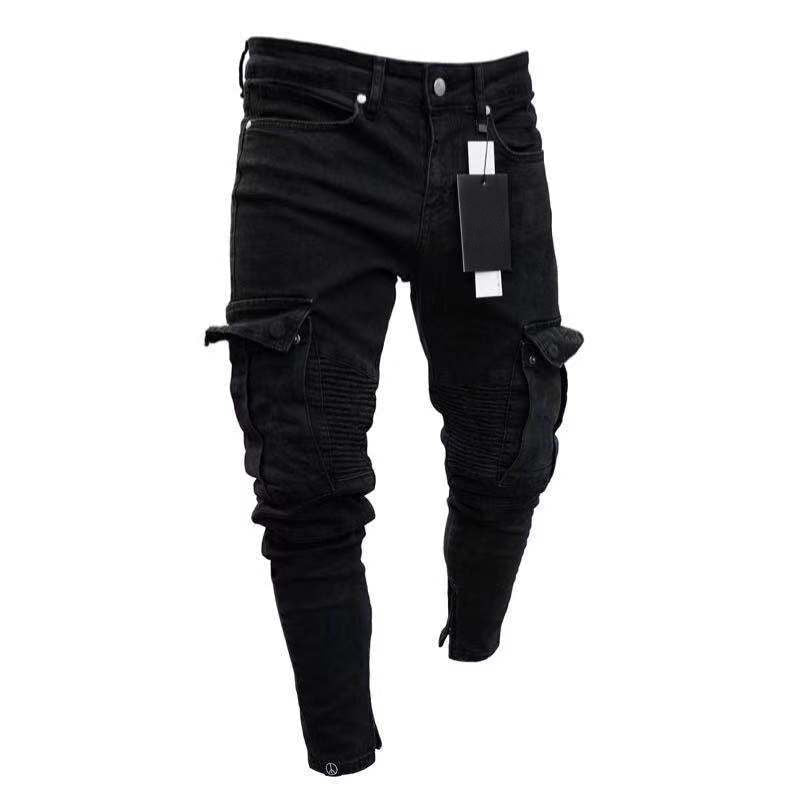 MEN BIKER RIPPED TROUSERS SKINNY JEANS