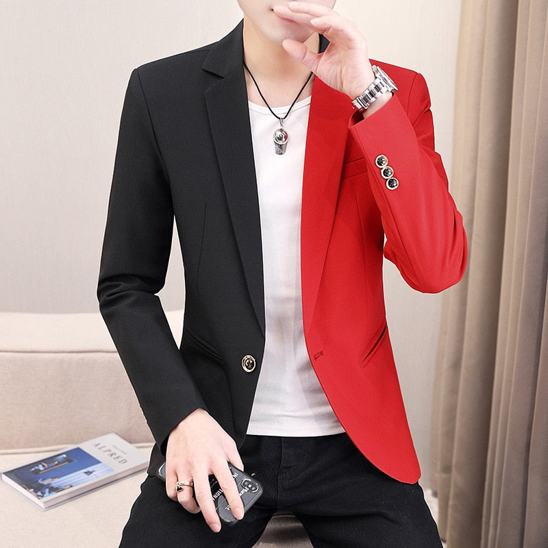 Men Fashion Dual-Color Patchwork Trendy Handsome Blazer Jacket