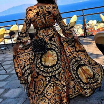 Women Floral Dress Long Sleeve Maxi Sexy V-neck Party Beach Sundress