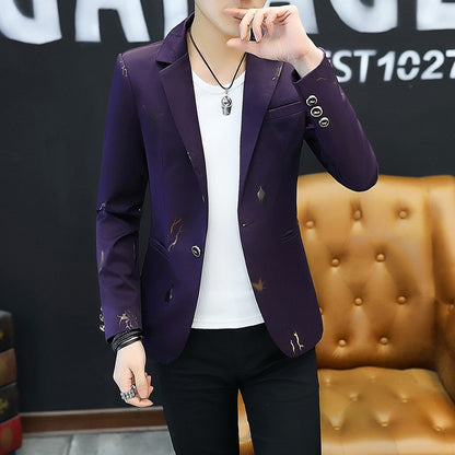 Men Fashion Slim-fit Blazer color Casual Spring Print suit jacket