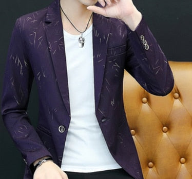 Men Casual Collar Blazers Youth Handsome Trend Slim Print Blazers 5XL 6XL