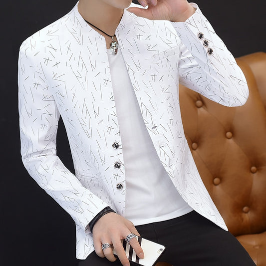 Men Casual Collar Blazers Youth Handsome Trend Slim Print Blazers 5XL 6XL