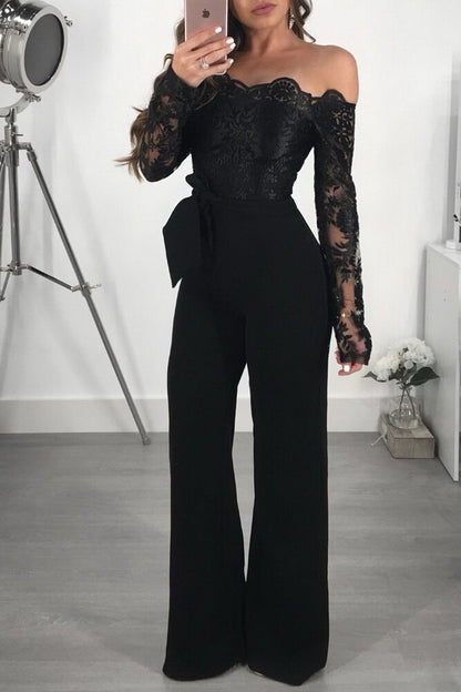 Sexy Off Shoulder Women Sequins Jumpsuits Fashion Slash Neck Long Pants Elegant Rompers Floral Embroidery Lady Overalls